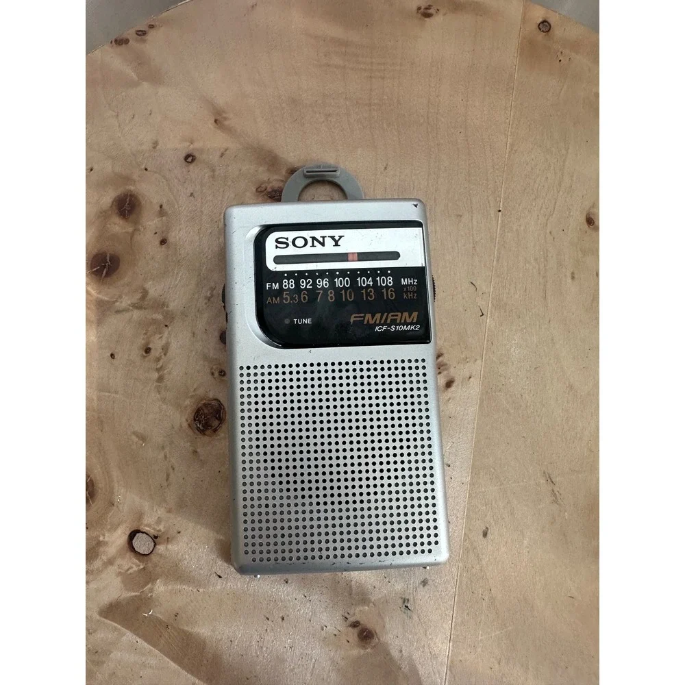 Sony ICF-S10MK2 Portable FM AM Radio Silver with MDR-023 Headphones Bundle